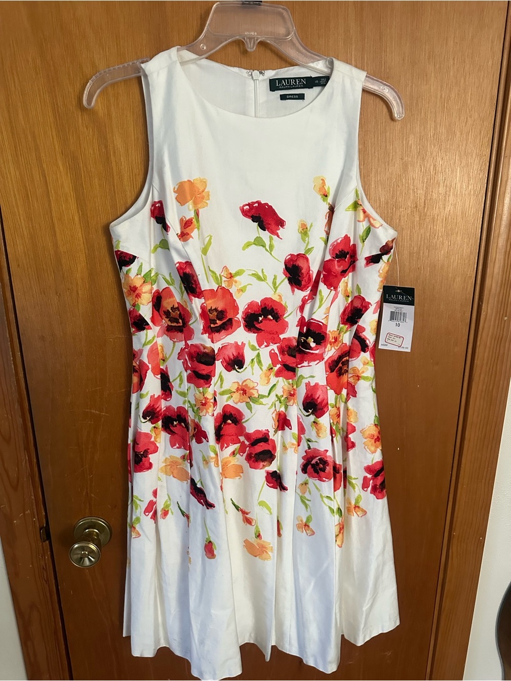 Lauren Ralph Lauren White Red Poppy Floral Fit & Flare Dress NWT Size 10